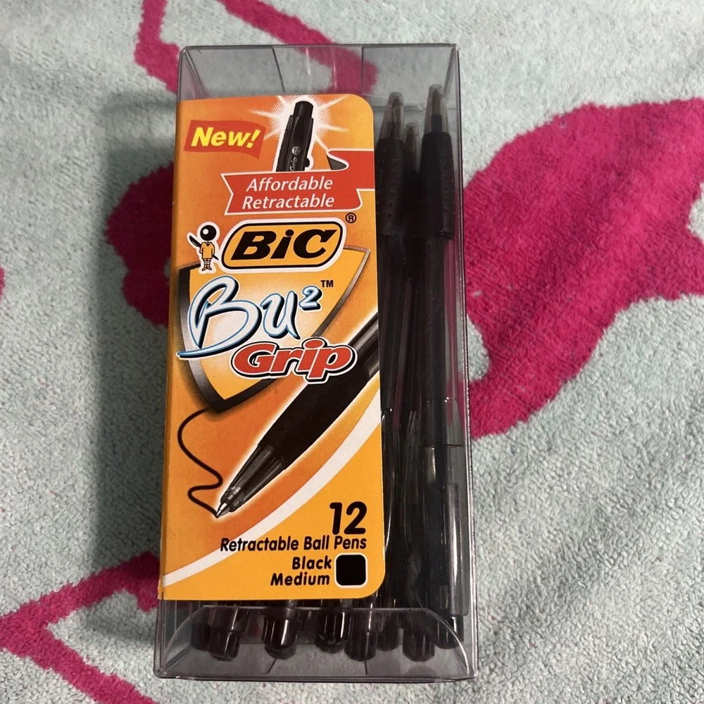 Vintage‎ 2004 BIC BU2 Grip 12ct Retractable Ball Pens Black Medium